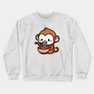 Kawaii monkey eat Ramen Crewneck Sweatshirt